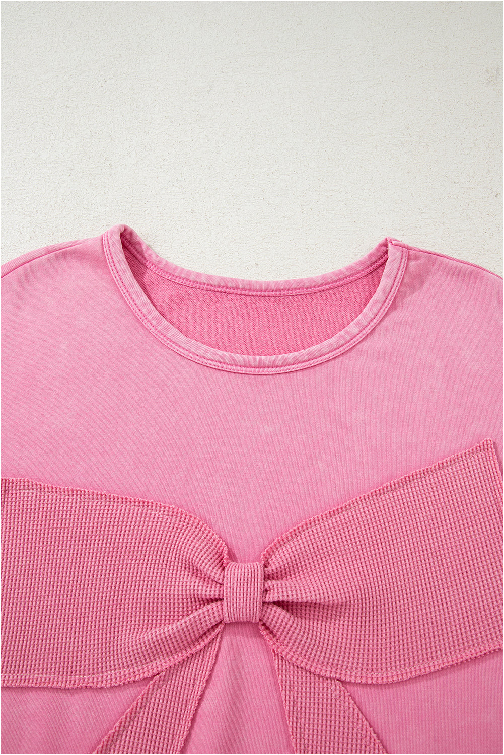 Threaded Pear Bonbon Waffle Bowknot Patchwork Graphic Mineral Wash Plus Size Sweatshirt