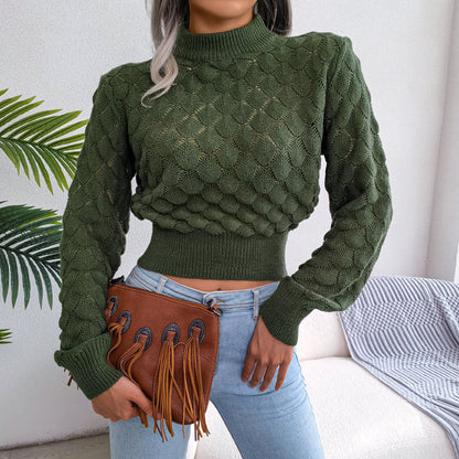 3D Diamond Long Sleeve Cropped Knit Sweater