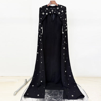Heavy-Duty Beaded & Diamond Encrusted Off-Shoulder Gown | Luxury Long Evening Dress | Hand-Embellished Royal Banquet Dress | Sophisticated Bridal & Gala Maxi Dress
