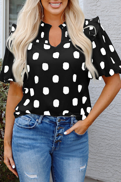 Threaded Pear Nola Notched Balloon Sleeve Blouse