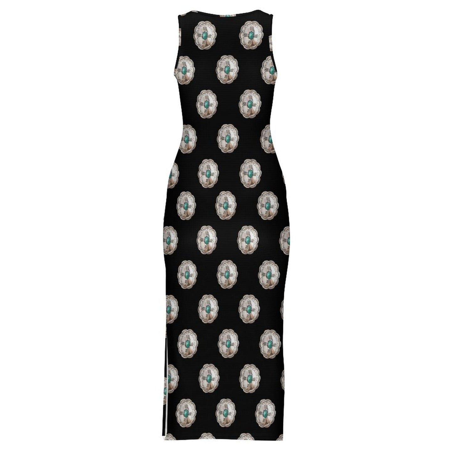 Baha Ranch Silver Concho Slit Maxi Dress