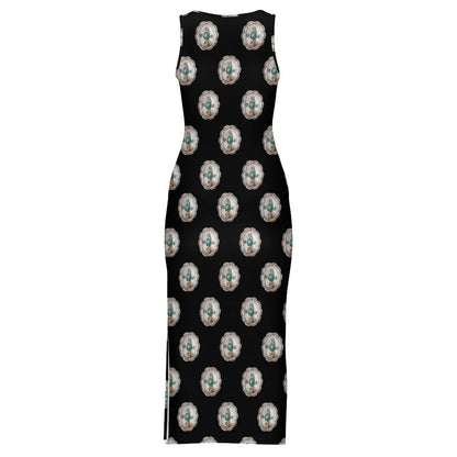 Baha Ranch Silver Concho Slit Maxi Dress