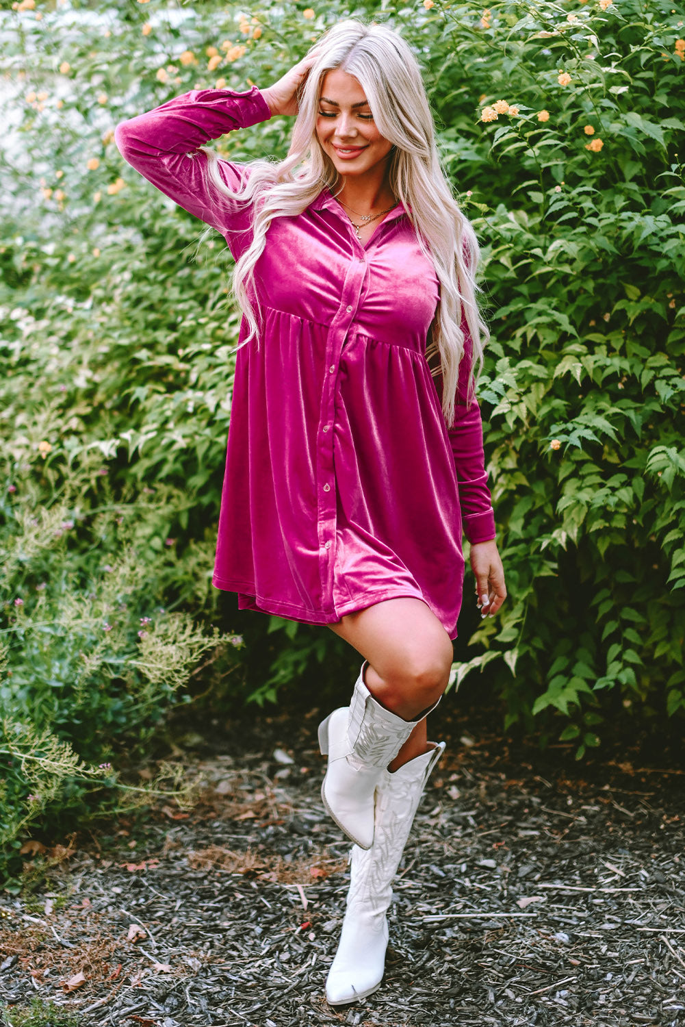 Threaded Pear Lennon Long Sleeve Ruffle Velvet Dress