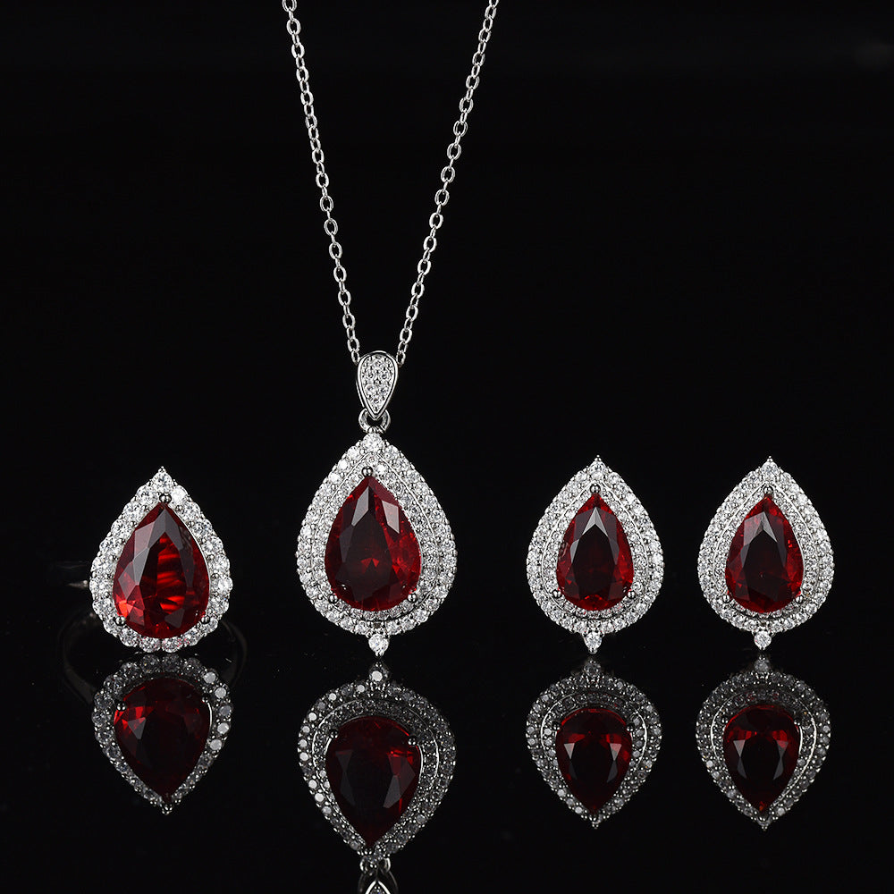 Fashionable Color Gemstone Waterdrop Necklace | Full Diamond Zircon Pendant for Women | Elegant Crystal Teardrop Statement Jewelry | Luxury Anniversary & Wedding Gift Necklace