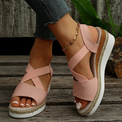 Women’s Cross-Strap Wedge Sandals | Bohemian Platform Gladiator Summer Shoes | Trendy Hemp-Heel Open Toe Sandals | Casual Comfortable High-Heel Beach Sandals | 2026 High-Fashion Lightweight Wedges