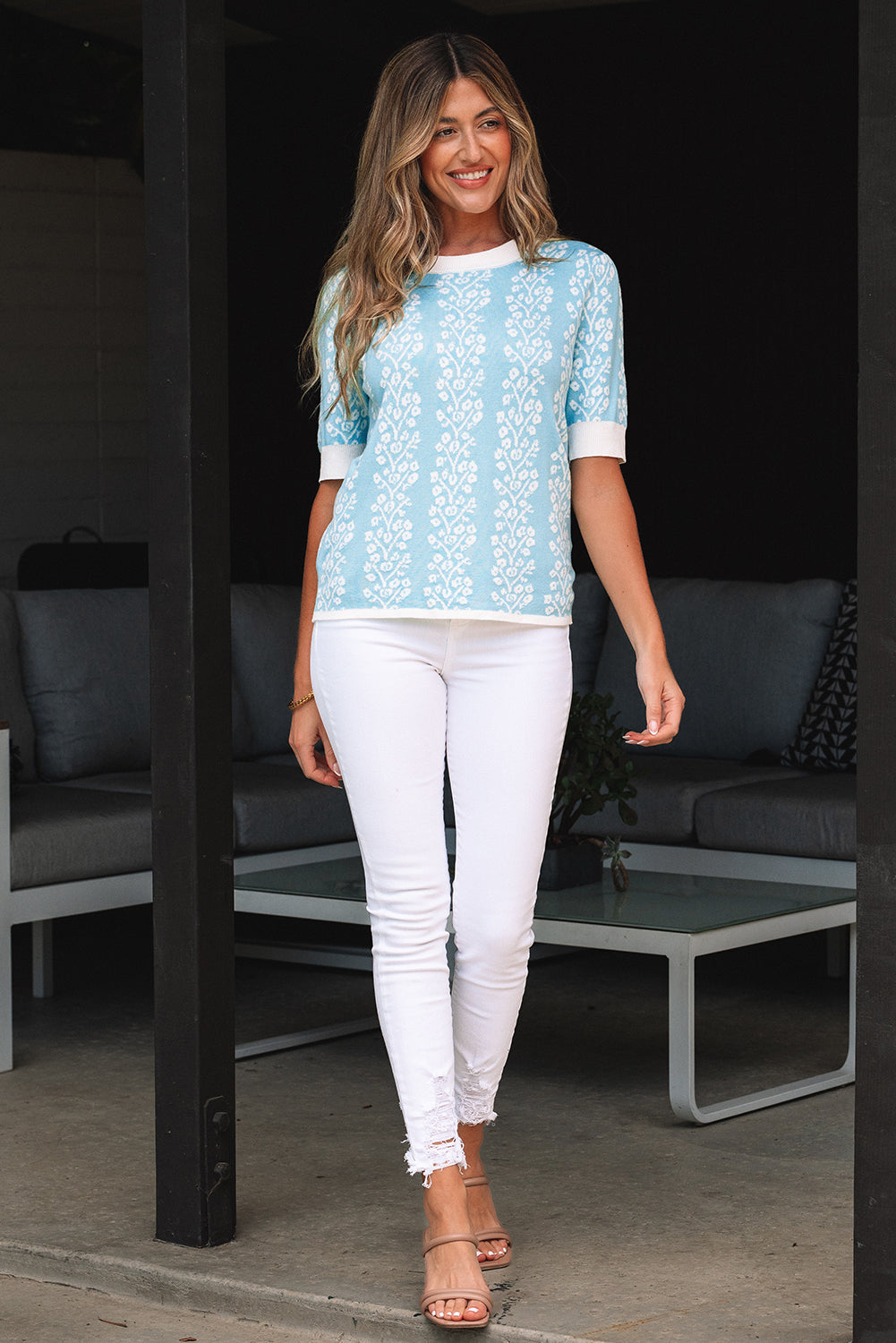 Threaded Pear Leilani Floral Crewneck Short Sleeve Sweater