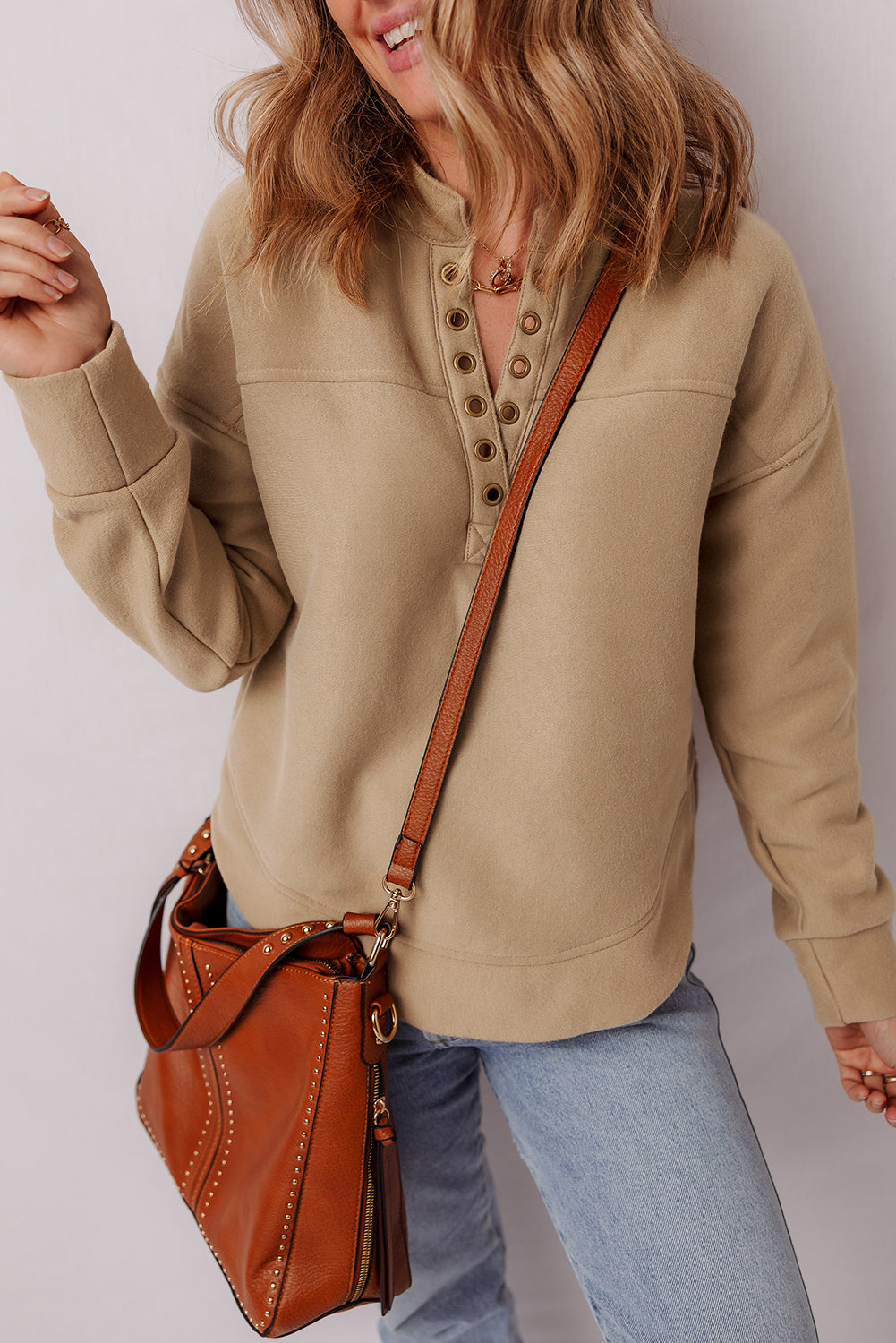 Threaded Pear Elina French Grommet Detail Sweatshirt