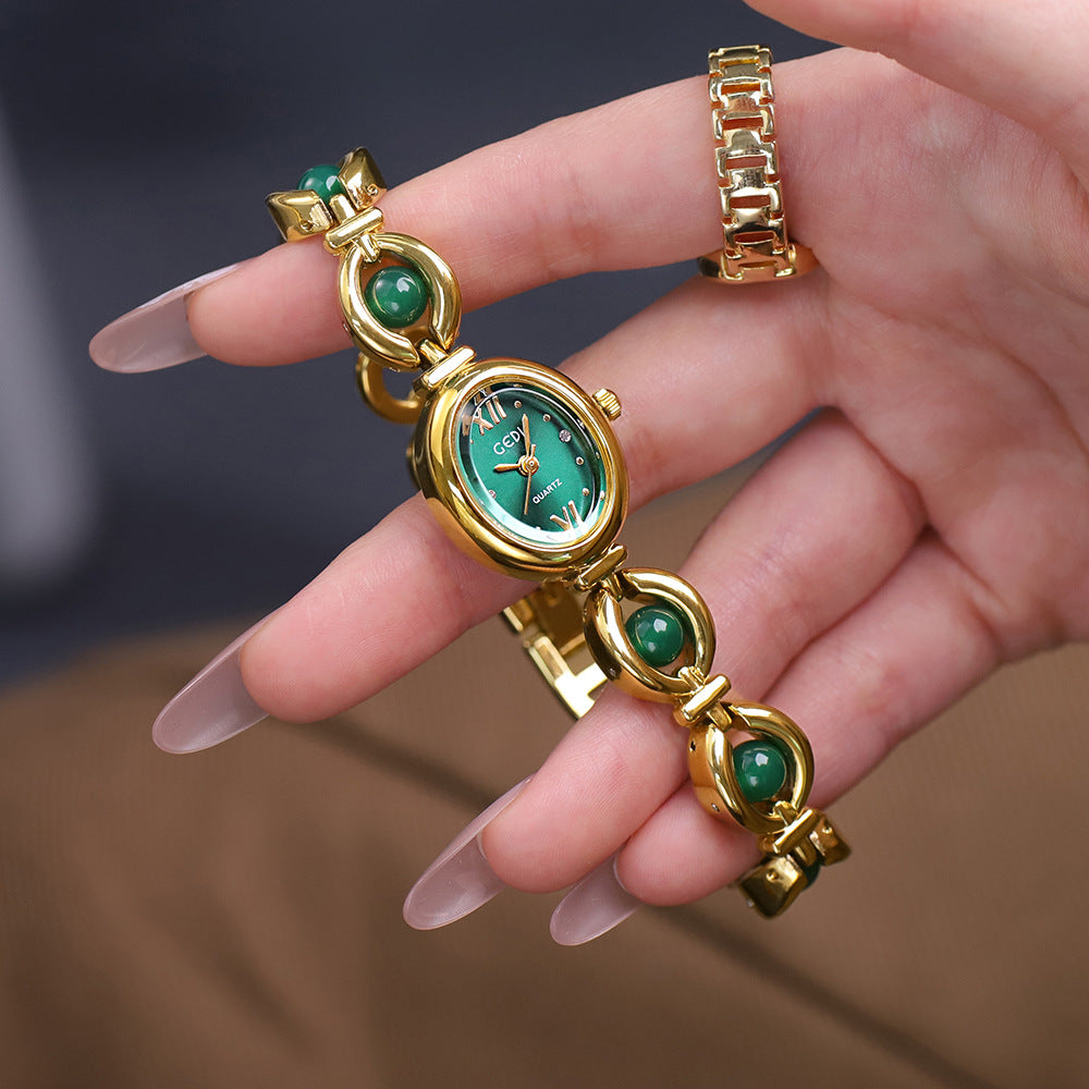 GEDI National Style Emerald Bracelet Watch | Luxury Shell Pearl Women’s Quartz Watch | Niche High-Grade Green Dial Watch | Exquisite Light Luxury Jewelry Watch for Women
