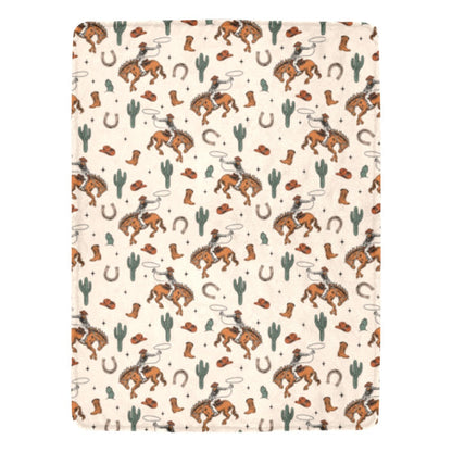 Cowboy Rodeo Western Micro Fleece Blanket 60" x 80" Made in America