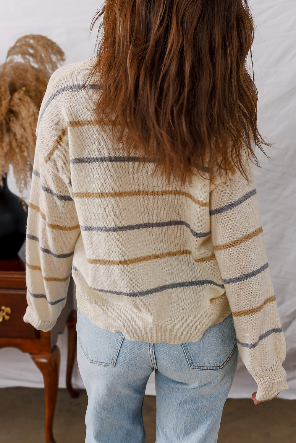Threaded Pear Eden Striped Ribbed Edge Drop Shoulder Sweater