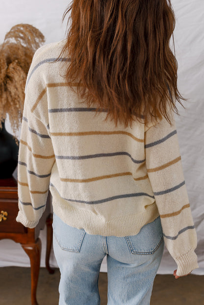 Threaded Pear Eden Striped Ribbed Edge Drop Shoulder Sweater