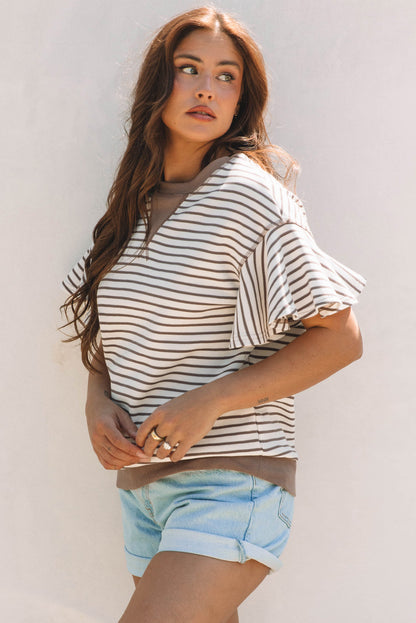 Threaded Pear Alexia Striped Ruffle Short Sleeve Top