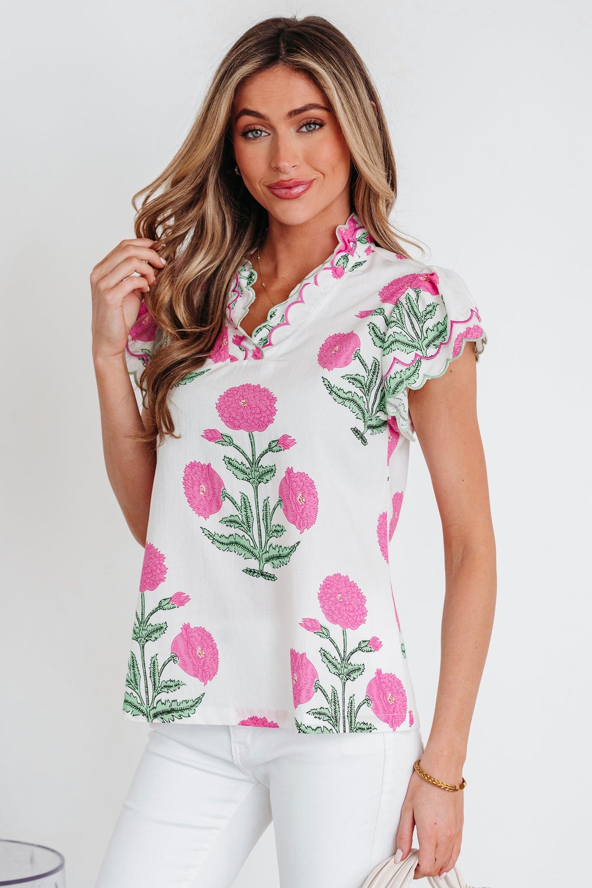 Threaded Pear Mariah Detail Short Sleeve Blouse