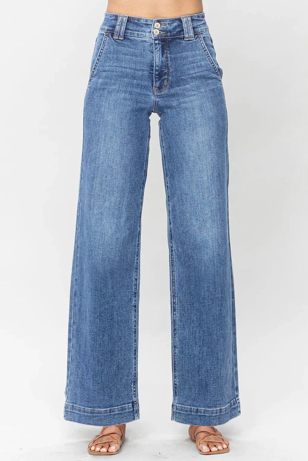 Eva - Sky Blue Double Button Zip Fly Straight Leg Jeans