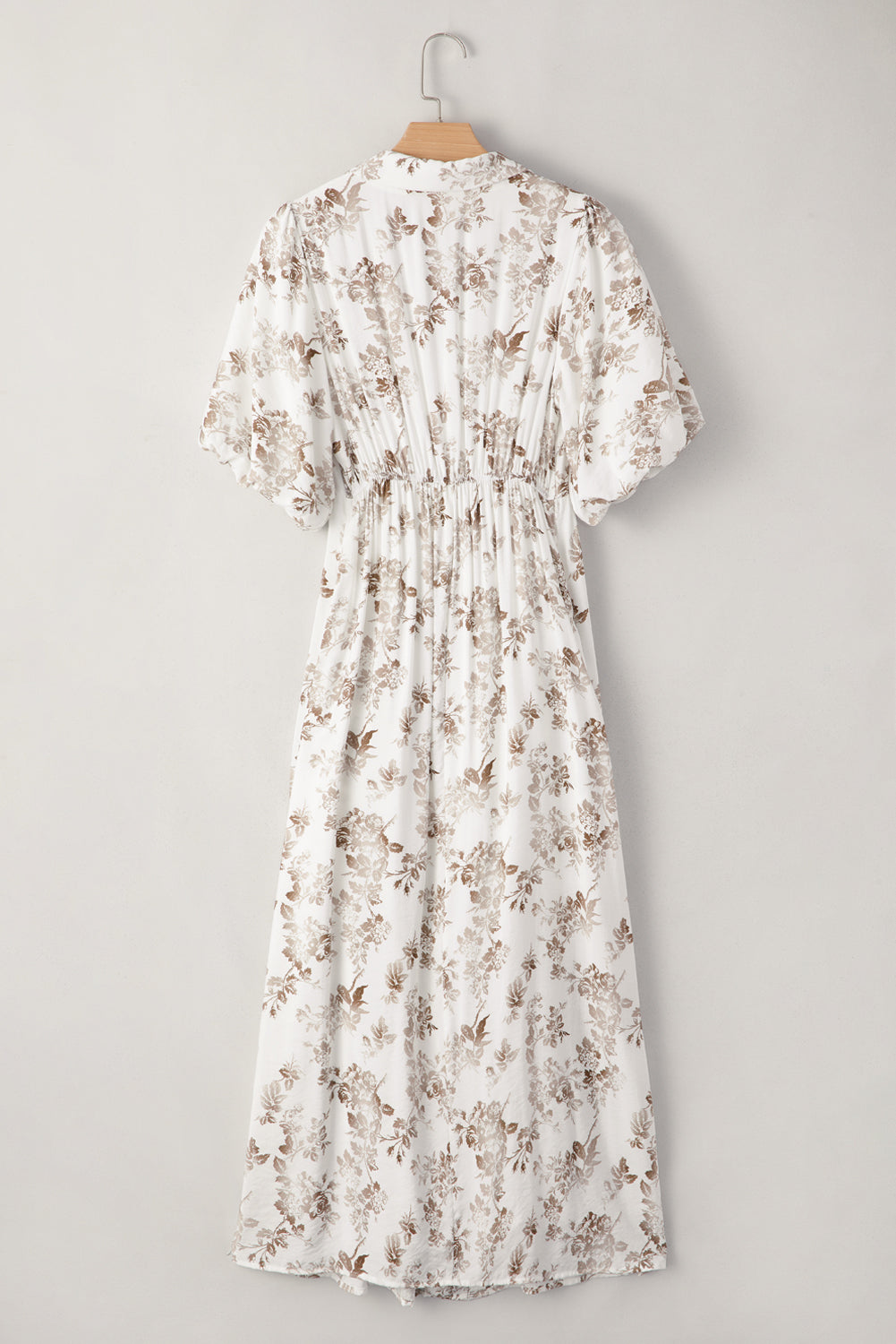 Threaded Pear Iliana Floral Puff Sleeve V Neck Buttoned Front Maxi Dress