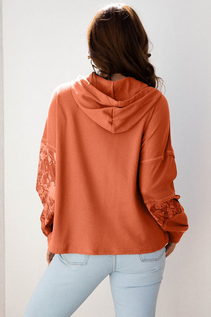 Threaded Pear Taytum Patchwork Drawstring Hooded Long Sleeve Top