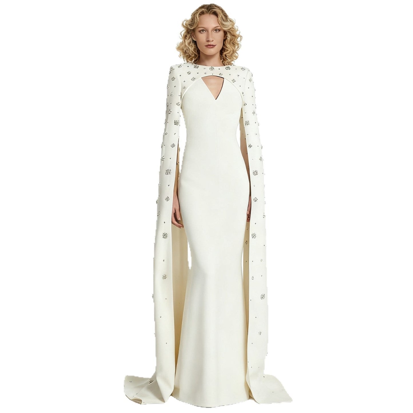 Heavy-Duty Beaded & Diamond Encrusted Off-Shoulder Gown | Luxury Long Evening Dress | Hand-Embellished Royal Banquet Dress | Sophisticated Bridal & Gala Maxi Dress
