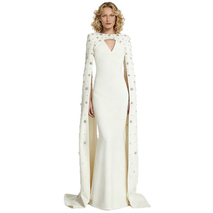 Heavy-Duty Beaded & Diamond Encrusted Off-Shoulder Gown | Luxury Long Evening Dress | Hand-Embellished Royal Banquet Dress | Sophisticated Bridal & Gala Maxi Dress