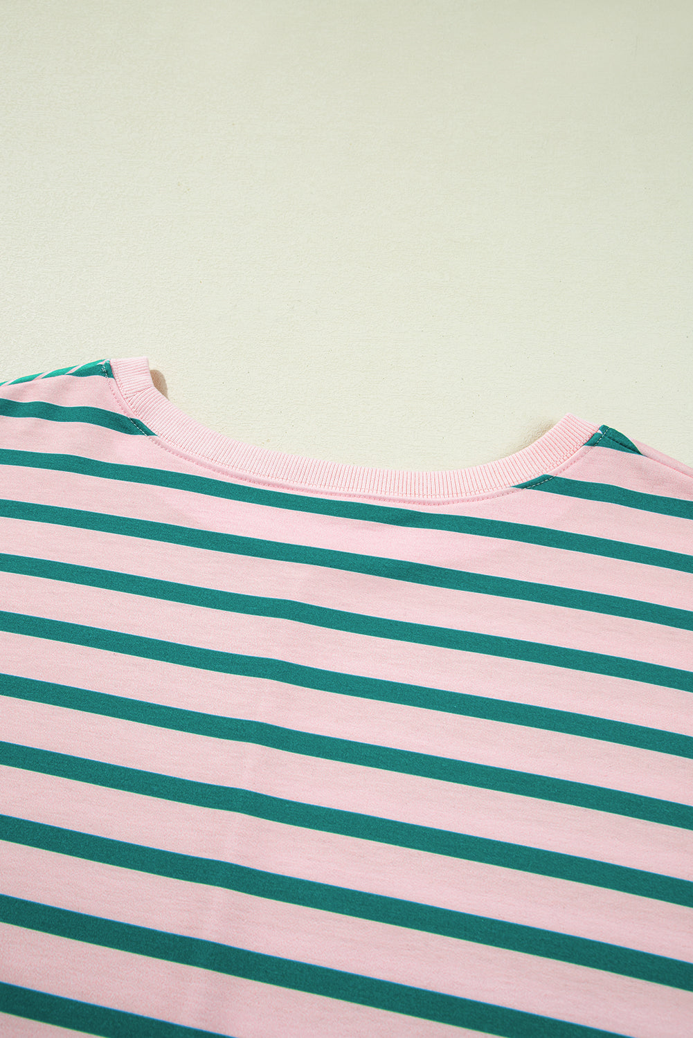 Threaded Pear Green Stripe Color Block Exposed Seam Side Slit Plus Size Sweatshirt