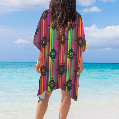 Baha Ranch Neon Aztec Duster Kimono Coverup Women's Long Cover Up