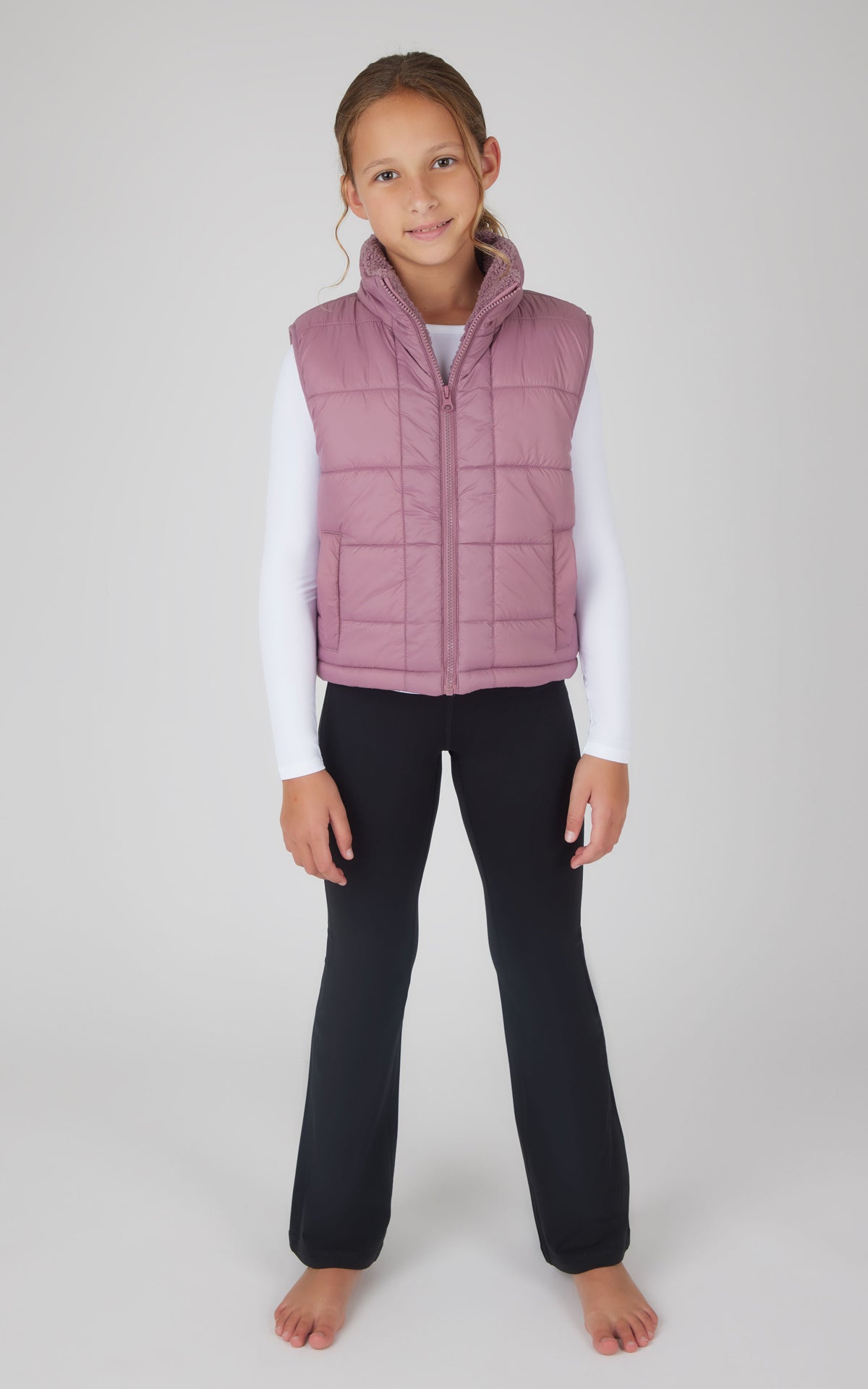 90 Degree by Reflex Girls Quilted Vest & Super Soft Top & Flare Legging Set