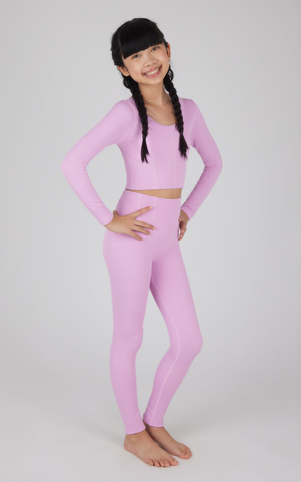 90 Degree by Reflex Girls 2 PC Seamless Ribbed Long Sleeve Top and Legging Set