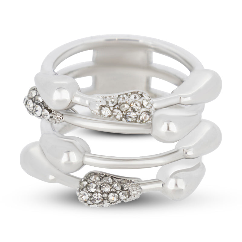 Covet Rhodium Plated Cubic Zirconia Droplet Ring - Size H