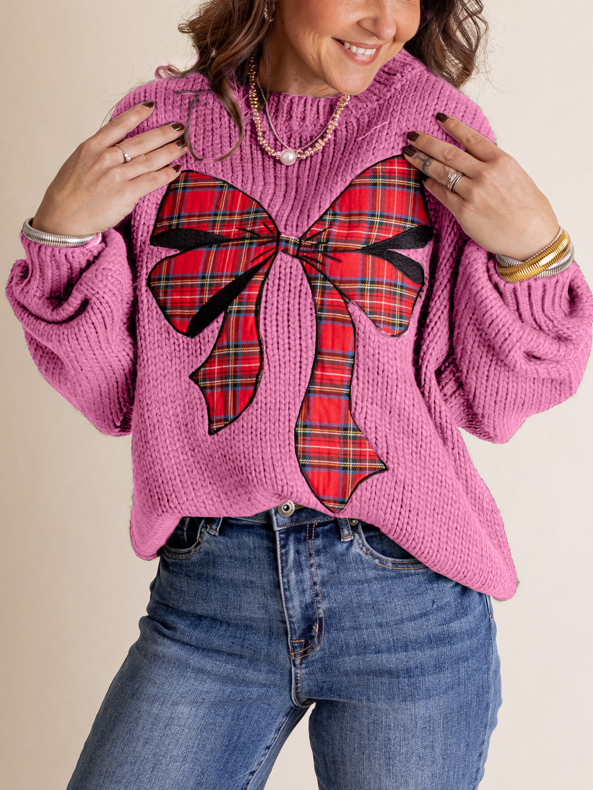✨Pinch Me Christmas Plaid Bow Sweater (Final Days: Big Savings!!!)