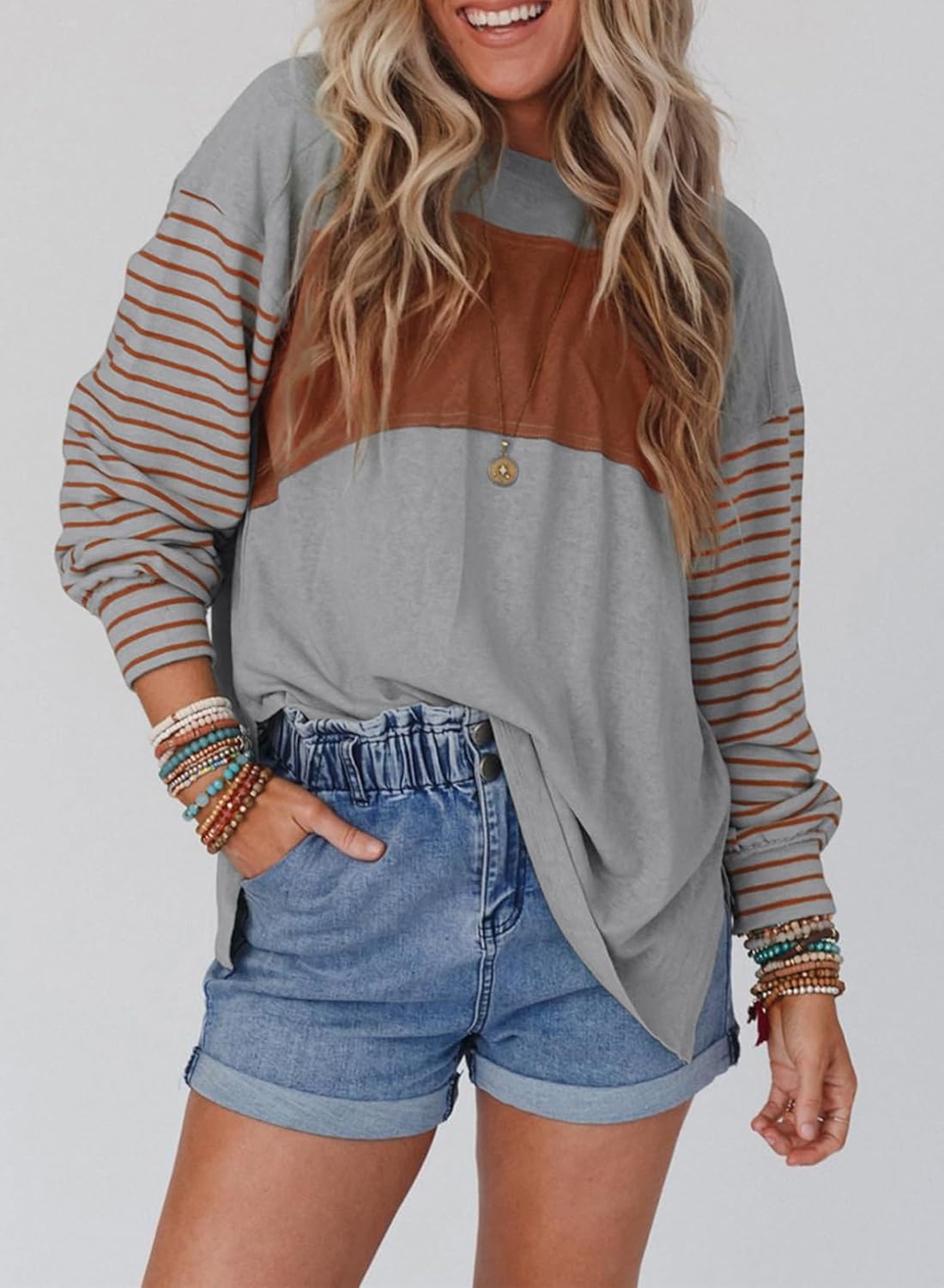 ✨Women's Cute Color Block Long Sleeve Casual Top
