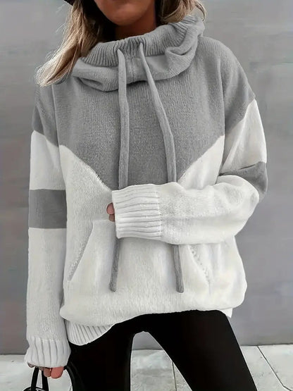 ✨Cozy Color Block Knit Hoodie with Drawstring Details (Final Days: Big Savings!!!)