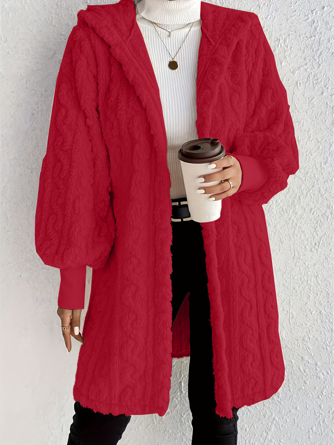 ✨Women's Plush Fleece Soft Midi-Length Jacket with Pockets