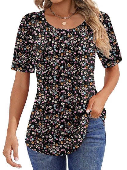 ✨Women Summer Pleated Short Sleeve Tunic Blouses Tops