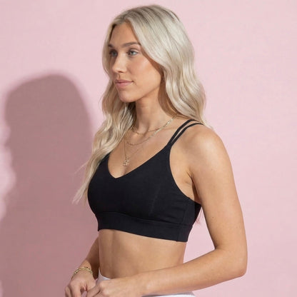 Anna-Kaci Active Women's V Neck Sports Bra with Cross Back Straps and Medium Support