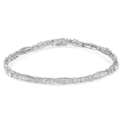 10K White Gold Geometric Pattern Diamond Tennis Bracelet (3 cttw, H-I Color, SI2-I1 Clarity)