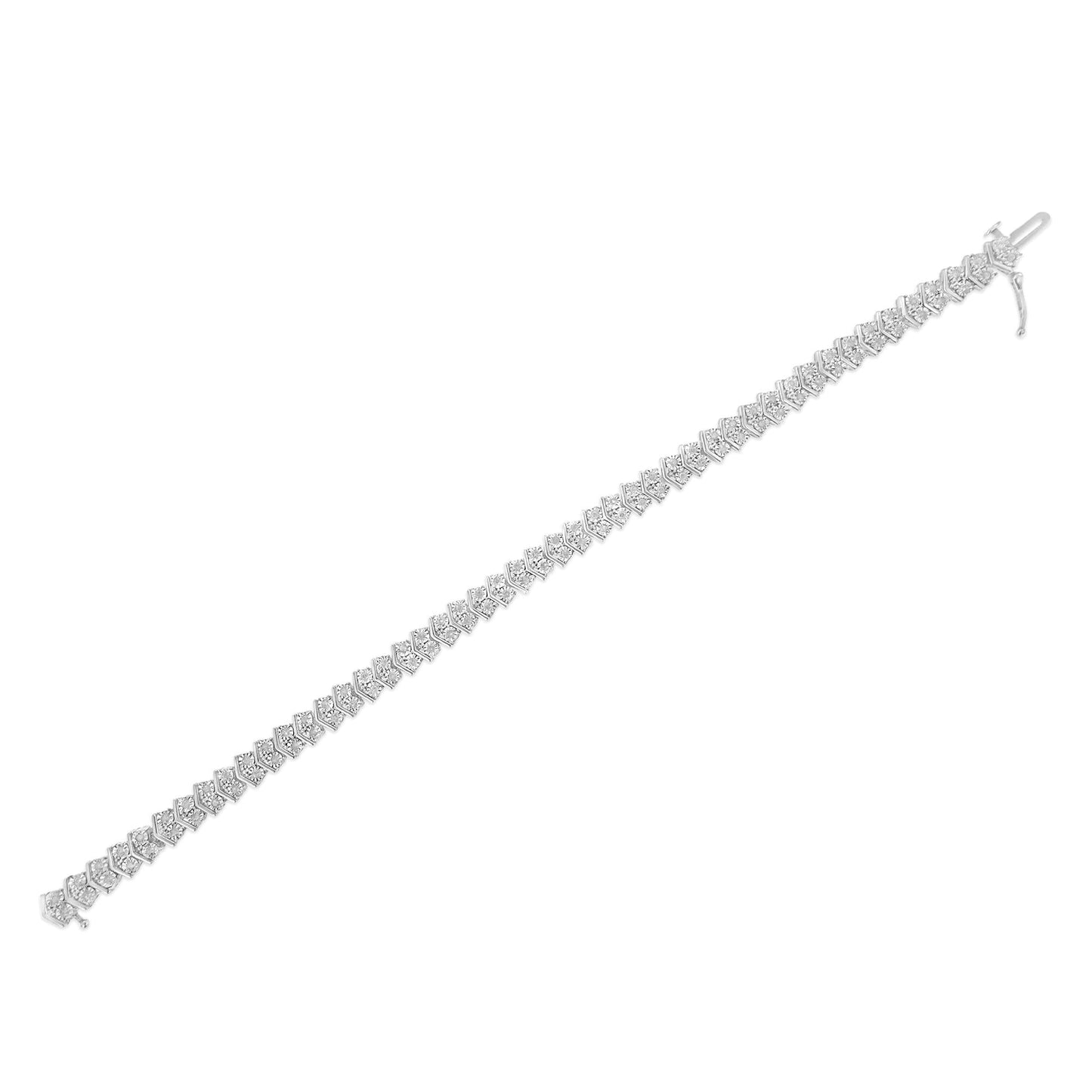 .925 Sterling Silver 1.0 Cttw Chevron 2 Stone Arrow Link Tennis Bracelet (I-J Color, I3 Clarity) - 7”