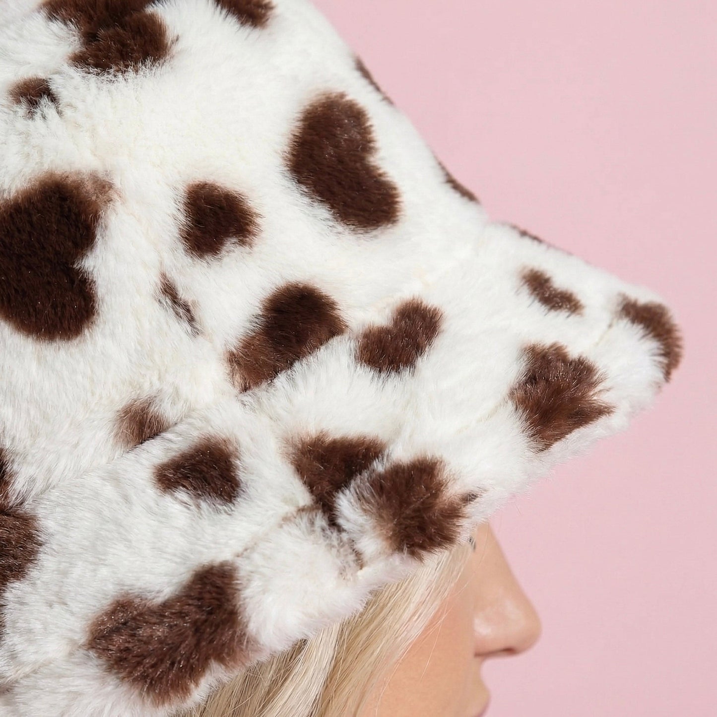 Anna-Kaci Valentine Plush Heart Pattern Bucket Hat Soft Texture Cozy Winter Style