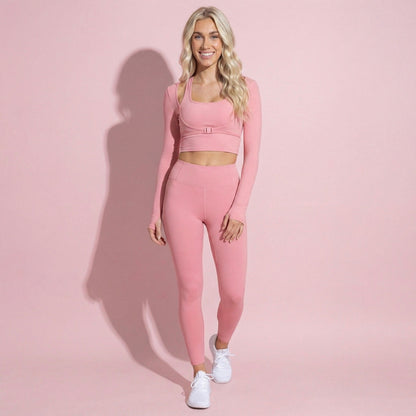 Long Sleeve Cropped Sports Top with Buckle Detail