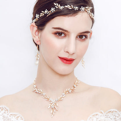 Luxury Bridal Jewelry Three-Piece Set | European & American Style Alloy Plated Necklace & Earrings | Wedding Statement Jewelry Set for Brides & Bridesmaids