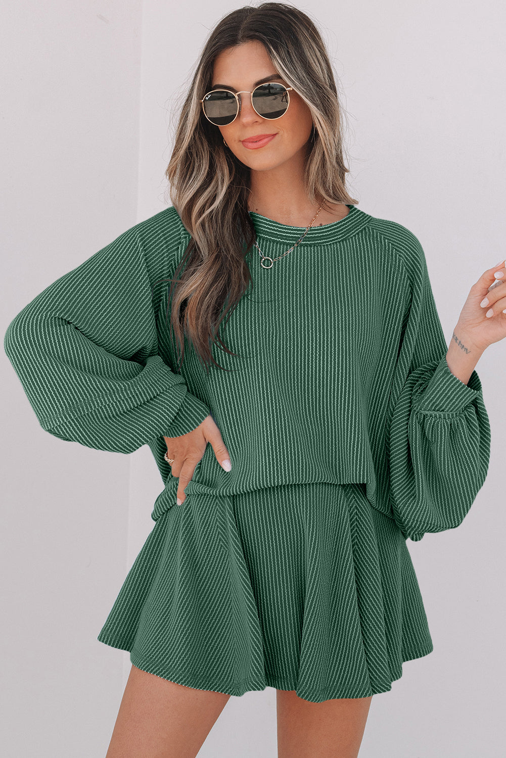 Threaded Pear Scarlett Corded Lantern Sleeve Top