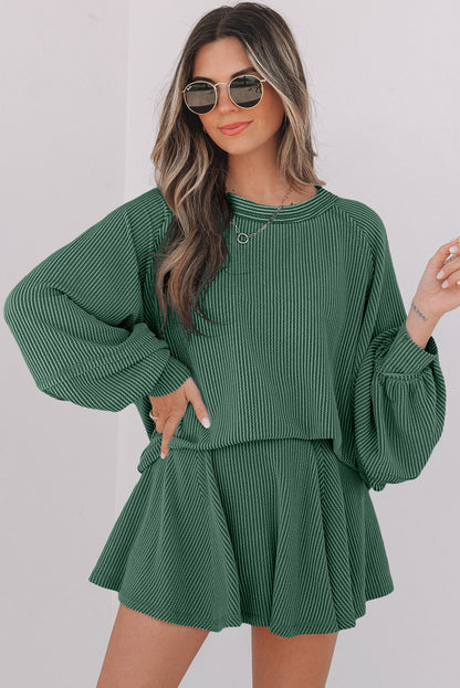 Threaded Pear Scarlett Corded Lantern Sleeve Top