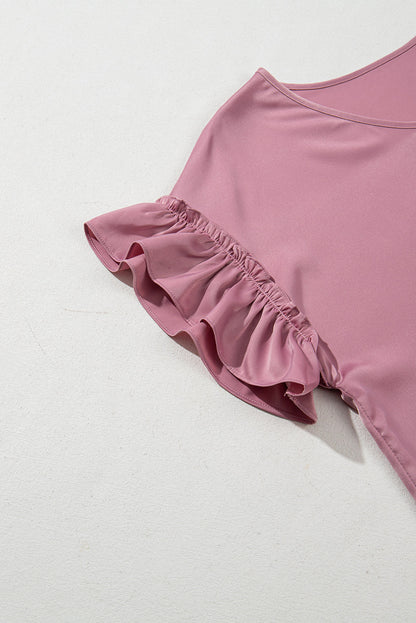 Threaded Pear Ruth Satin Ruffle Sleeve Top