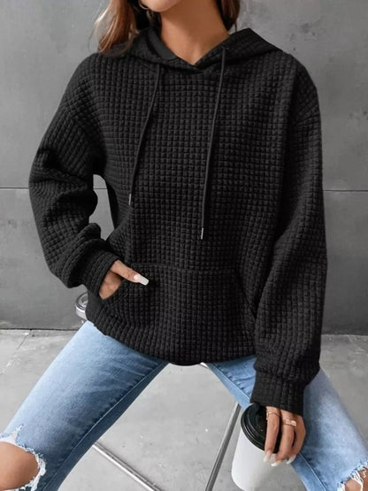 Full Size Textured Kangaroo Pocket Hoodie Plus Size