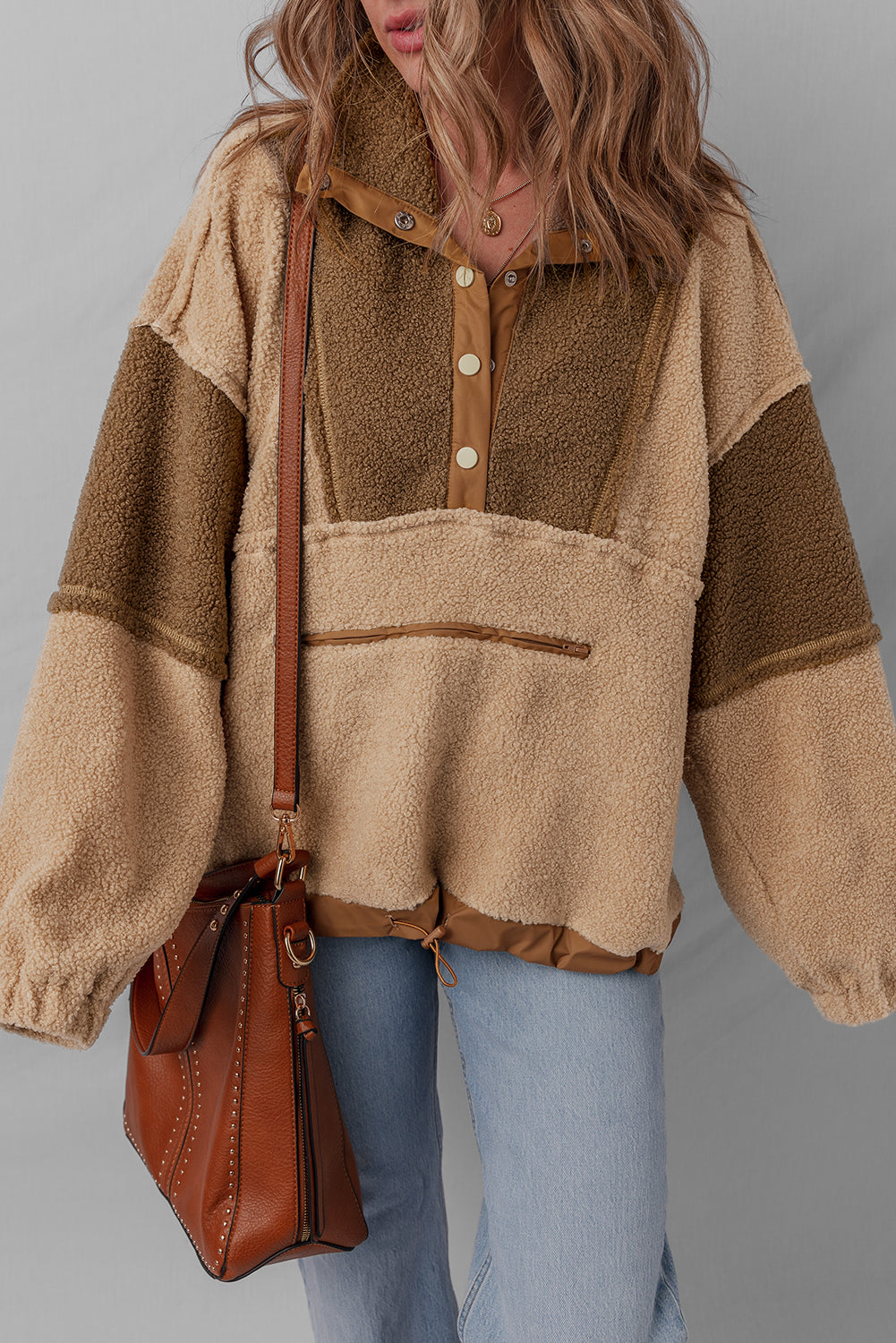 Threaded Pear Adaline Patchwork Half Sherpa Sweatshirt
