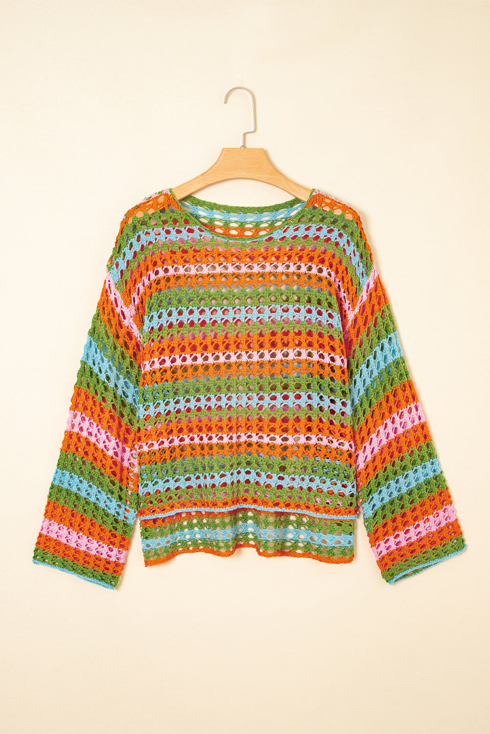 Threaded Pear Cora Stripe Open Knit Sweater
