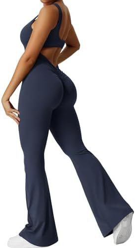 Women’s Sleeveless Flare Yoga Jumpsuit | Full-Body Fitness Bodysuit with Flared Legs | Elegant Backless Workout One-Piece | Trendy High-Stretch Athleisure Yoga Set | 2026 Modern Studio-to-Street Jumpsuit