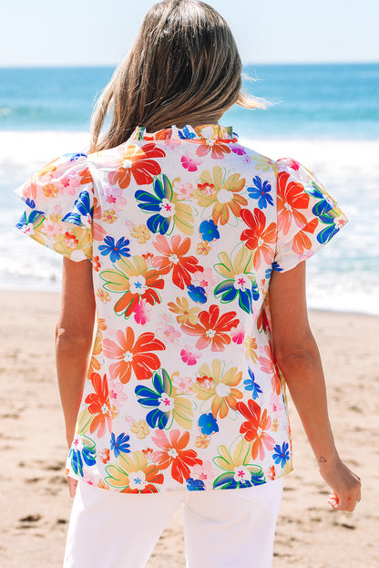 Threaded Pear Chelsea Floral Bouquet Flutter Top