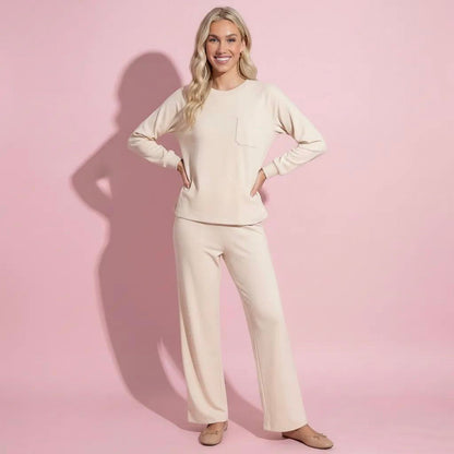 Anna-Kaci Women's 2-Piece Set Long Sleeve Top with Front Pocket and Relaxed Fit Lounge Pants
