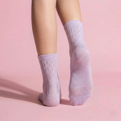 Anna-Kaci 4 Pairs Women's Lace Knit Crew Socks Lightweight Breathable Mesh Style with Elastic Cuff in Assorted Patterns
