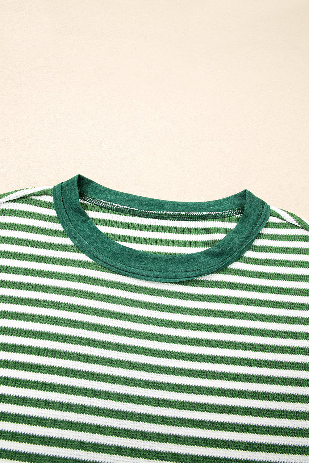 Threaded Pear Green Stripe Exposed Seam Patchwork Plus Size Thermal Top