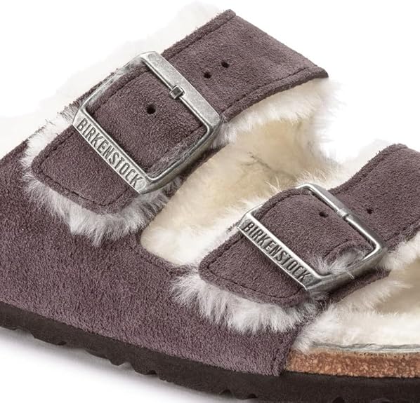 Birkenstock Arizona Shearling Suede Leather Stormy Grey Sandals